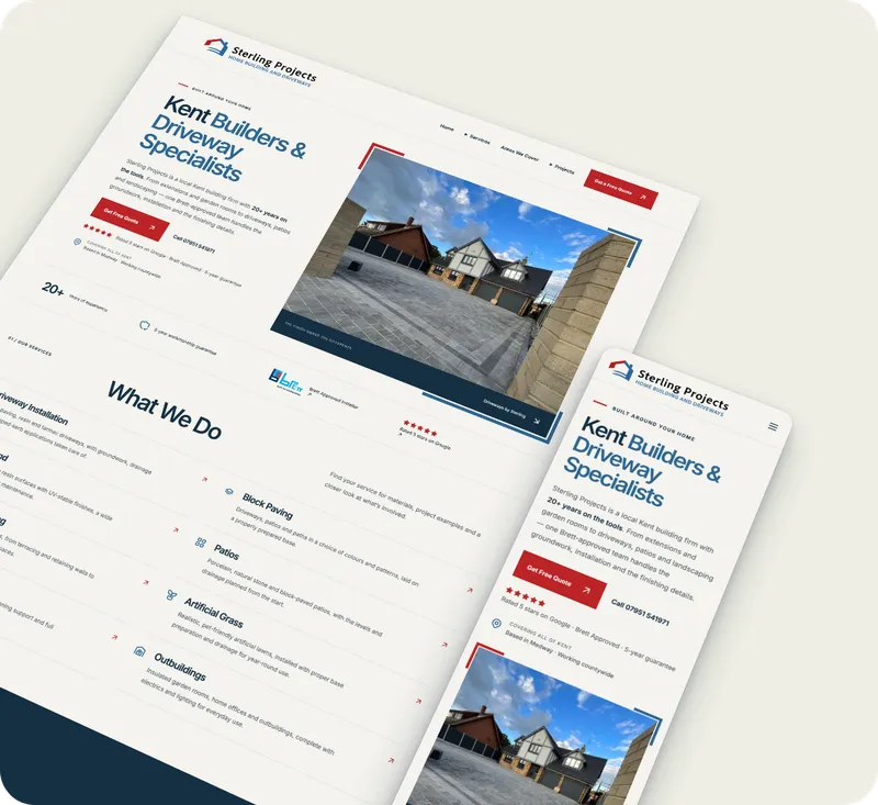 Sterling Projects website, built for a Kent driveway installation company